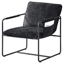 Modern Sling Accent Chair, Teddy Fleece Living Room Chair, Comfy Reading Armchair For Bedroom Reading Room Lounge With Side Storage Pocket, With Memory Foam Pillow And Metal Frame - màu đen - Xem 1