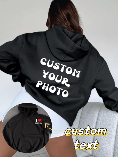 1pc Customized Women Hoodie, Print Your Own Text And Image. Customize Your Favorite Hoodie, Unique Long Sleeve Top Suitable For Daily Outings, Home, Sports And Other Occasions. It Is The Perfect Gift For Family, Friends And Girlfriends, And An Ideal Choice For Valentine's Day And Birthday.