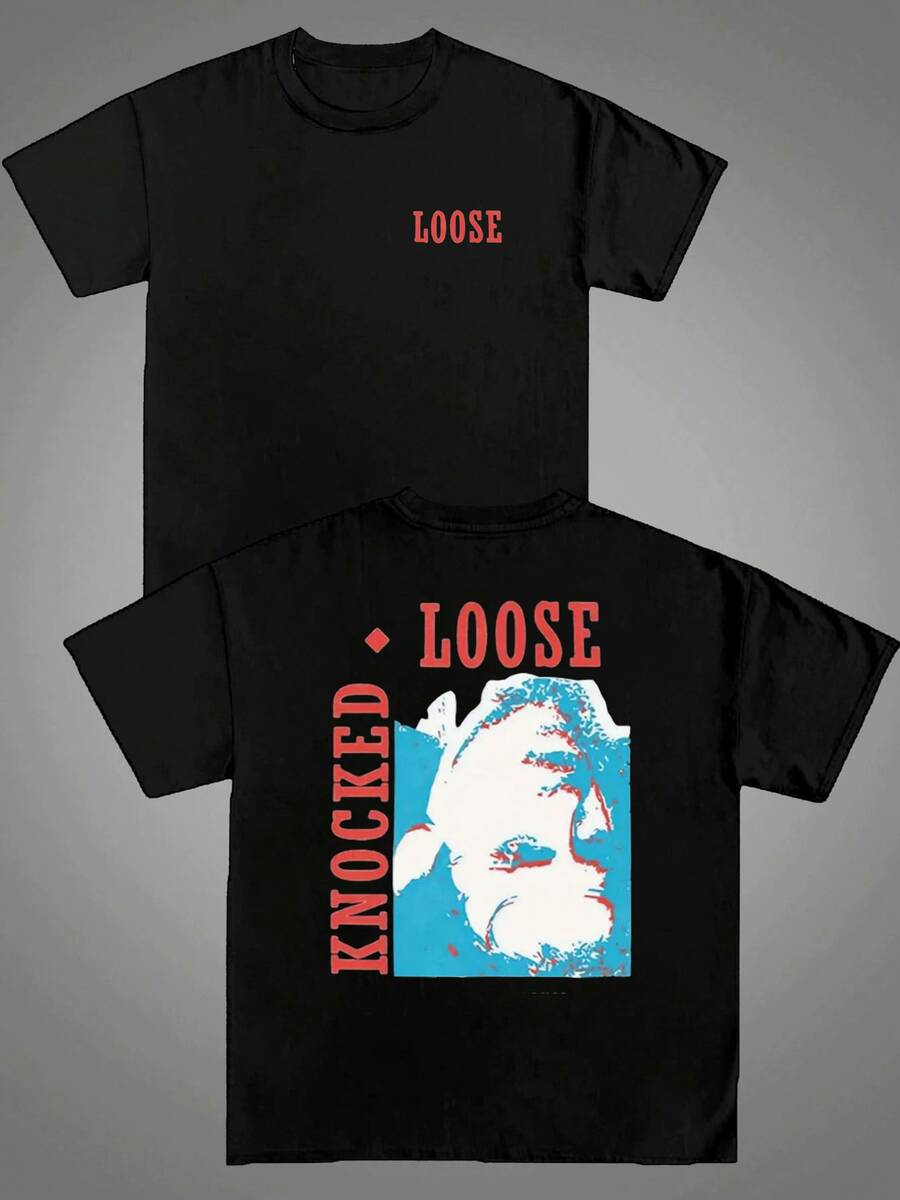 Men's DoubleSided Graphic Tee Knocked Loose Face Design,Comfortable Fit,Casual Style TShirt For Everyday Wear.