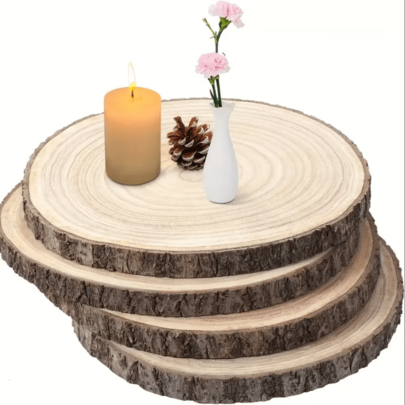 4 pezzi Fette di legno naturale, dischi di legno tondi grandi per artigianato, da dipingere a mano, per centrotavola, arti e mestieri, progetti fai-da-te, accessori per la pittura, omaggi per feste, decorazioni natalizie e decorazioni per la casa