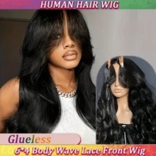 34 Inch Wear And Go Glueless Wigs Human Hair Pre Plucked Pre Cut 6x4 HD Human Hair Lace Wig Ready To Wear Body Wave Lace Front Wigs Human Hair For Women Beginners Friendly Natural Color - Natural Black - Xem 8