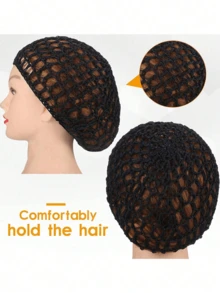 1 pieza Red de pelo de mujer de seda sintética suave de ganchillo, cubierta para cabello largo y corto rizado (negro) - Negro - Ver 3