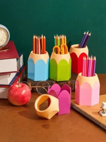 1/2/5pcs Pencil Shaped Cups, Suitable For Classroom Pencil Dispenser, Bulk Cute Pencil Storage Box, Desktop Colorful Makeup Brush Container, Decor For School, Home And Office, Great Back To School Gift, Birthday Gift For Friends, Halloween, Christmas Holiday Present