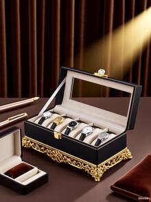 Hochwertige Leder Uhrenbox mit großer Kapazität, Schmuckaufbewahrung, mechanische Uhrenvitrine mit Schloss, Großraum Aufbewahrungsbox für Zuhause