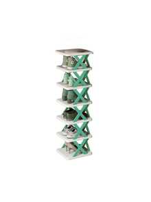 7-Tier Foldable Plastic Shoe Rack, Compact Space-Saving Home Entryway Shoe Storage Shelf - Mint - View 6