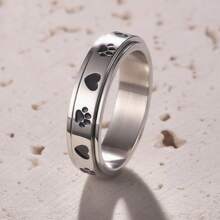 1pc Cute Pet Paw Print Rotatable Stainless Steel Fidget Ring, Fashion Animal Paw Print Spin Ring Jewelry, Decoration For Anxiety Relief