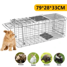 PORIYA Extra Large Humane Animal Trap Cage For Fox, Cat, Possum, Rabbit & Rat Heavy-Duty Steel Construction W/ Auto-Lock Door Collapsible For Storage - Silver - View 11