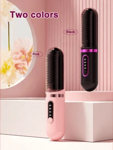 GENAI USB充电式直发梳 - 便携式快速加热造型工具，带LED显示屏 - 防毛躁，适合居家/旅行 - 黑色/粉色 - 彩色 - 查看 4