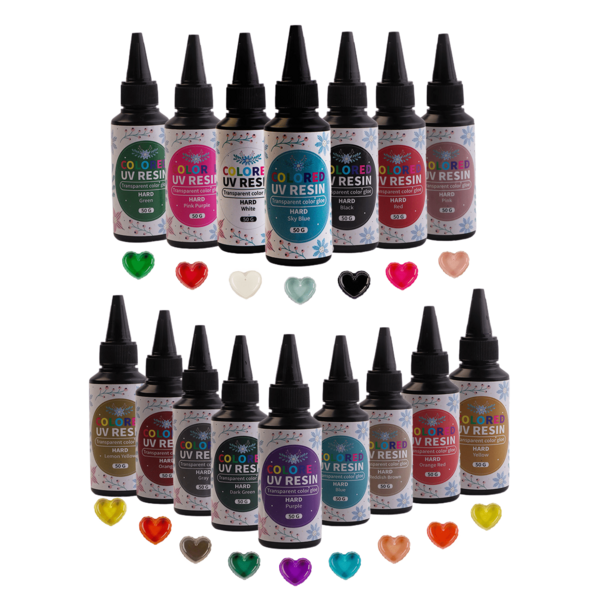 UV Resin Kit, 16 Colors UV Curing Hard Type Resin (50g Each), Fast Curing Odorless Transparent & Colored Rigid Clear Resin For Jewelry Making, Crafts, DIY Decoration