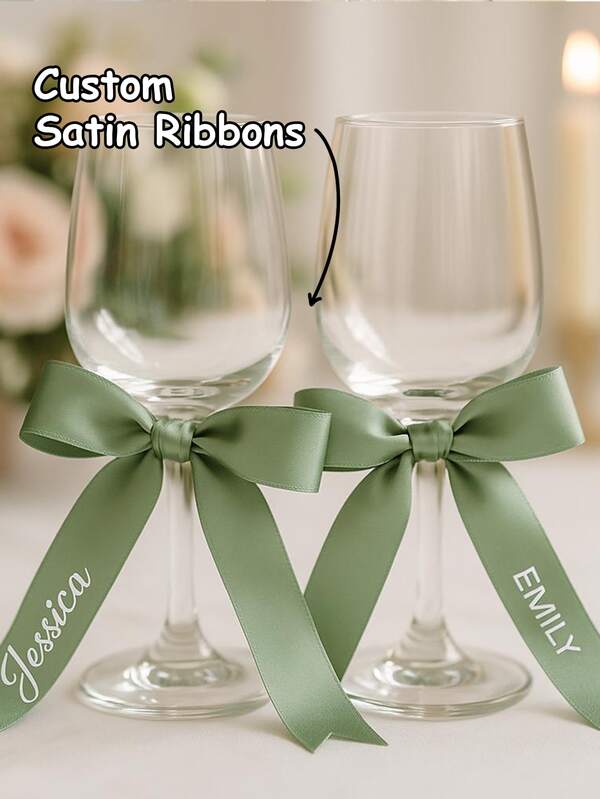 1/5/10pcs Personalized Custom Text Satin Ribbon - 2.5cm X 65cm, Custom Name Print, Satin Finish - Great For Wedding Glass Place Settings, Bridal Party Favors, Hen Party Tags - Suitable For Brides, Grooms, Wedding Planners, Party Organizers - Name Tags, Gift Wrapping Ribbon, Bridal Hanger Decor, Wedding Accessory,Name Tags, Wedding Guest Tags, Bridal Hanger Ribbons