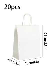 20 pezzi Sacchetti di carta kraft pura bianca, sacchetti della spesa in carta kraft, sacchetti regalo in carta kraft, sacchetti regalo per compleanni, sacchetti con manici, adatti per piccole imprese, shopping, al dettaglio, feste, merci, regali (sacchetti regalo stagionali per Natale, Ognissanti, Ritorno a Scuola) - Bianco - Visualizzare 6