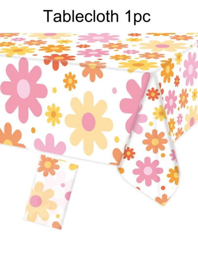 Față de masă din plastic de unică folosință cu margarete, 54 x 108 inch - Decor pentru petreceri și sărbători, Față de masă Groovy Daisy, Fețe de masă din plastic cu flori Boho, Fețe de masă dreptunghiulare de unică folosință cu flori Retro Hippie pentru anii '70, petrecere de nuntă și petrecere Boho