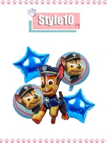 5pcs/Set Paw Patrol Theme Party Foil Balloon Set (Chase/Rubble Characters), Suitable For Birthday Decoration, Christmas Decor, Home Gifts, Christmas Ornaments - Multicolor - View 10