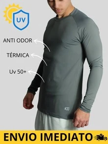 Men's Second Skin Thermal Polyamide Long Sleeve Anti-Odor UV50+ Protection Raglan Gym Training Running T-Shirt - Xám - Xem 2