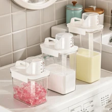 1 pièce Boîte de rangement pour la lessive multifonctionnelle en acrylique transparent, distributeur de détergent avec tasse de mesure, corps de conteneur transparent, conception à double joint, large ouverture pour un remplissage facile, bocal de rangement pratique pour la maison - Blanc - Voir 3