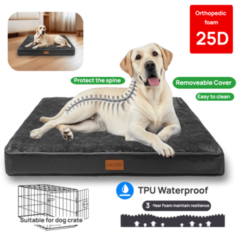 1 pezzo Letto per animali domestici in memory foam color grigio scuro con fondo antiscivolo, copritura rimovibile e lavabile in morbido tessuto, schiuma ortopedica, impermeabile, adatto per cani e gatti di taglia grande, media e piccola