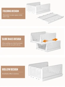 Phyllia 4 件装衣柜收纳整理箱，可堆叠塑料折叠抽屉篮，适用于厨房橱柜、食品储藏室、办公室、卧室、浴室，白色。可收纳衣柜内各种物品，也可将轻便物品存放于多个位置。可堆叠塑料收纳篮，可折叠衣柜整理箱，4 件装抽屉架收纳盒，适用于衣柜、厨房、浴室、办公室、宿舍，白色。