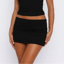 Fold Over Mini Skirts For Women Y2k Low Rise Bodycon Short Skirt Cute Going Out Micro Mini Skirt Streetwear - màu đen - Xem 1
