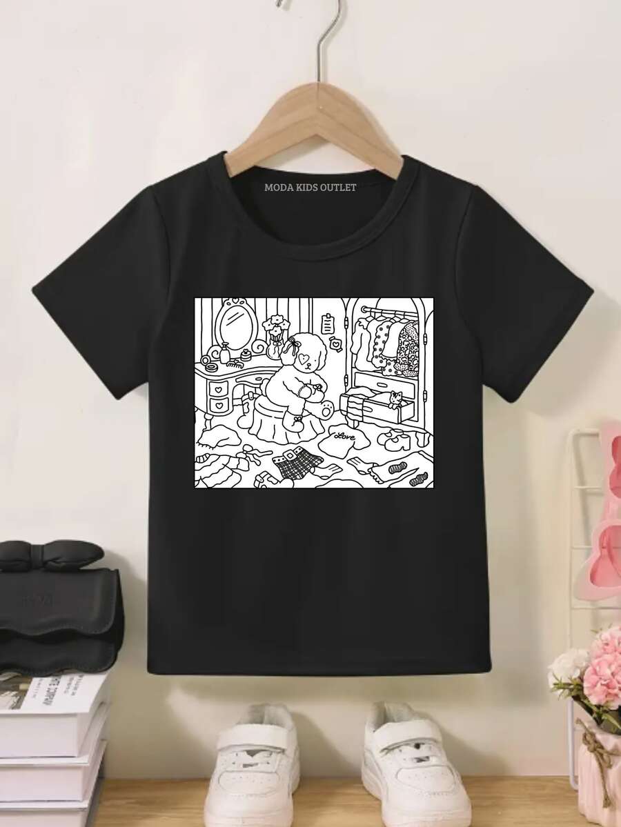 Bobbee Goods Printed Children's T-Shirt For Painting, 100% Cotton Girl's Blouse - 黑色 - 查看 1