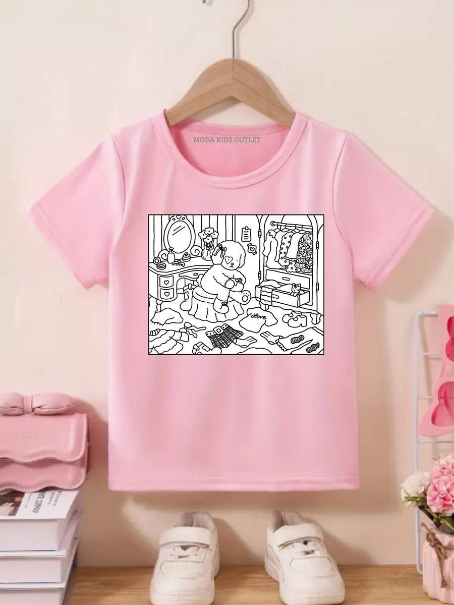 Bobbee Goods Printed Children's T-Shirt For Painting, 100% Cotton Girl's Blouse - 淺粉色 - 查看 1