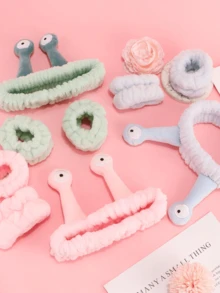 1 Face Washing Headband/2 Face Washing Wrist Straps/3 Set Of Hydrotherapy Headbands, Makeup Headbands, Face Washing Headbands, Skincare Headbands, Pink Velvet Fluffy Sponge Headbands, Bows, Bubbles, Hydrotherapy Headbands, Wristbands, Set Of Women's And Girls' Hair Accessories - Multicolor - View 2