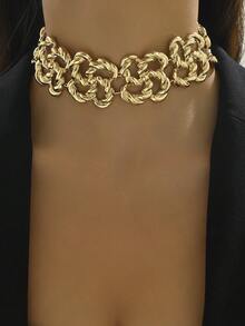 1 pieza Collar gargantilla de mujer de moda con textura de metal exagerada, patrón geométrico elíptico martillado y cilindro de metal empalmado