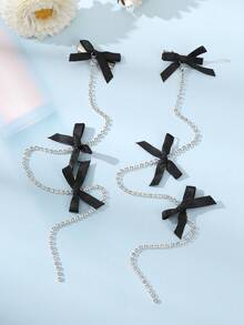 2pcs Ballet Style Bowknot & Rhinestone Hair Clips With Braiding Street Claw Clips Hair Claws Hair Barrettes, Cute Accessories, Hair Accessories, Head Accessories - Black - View 10