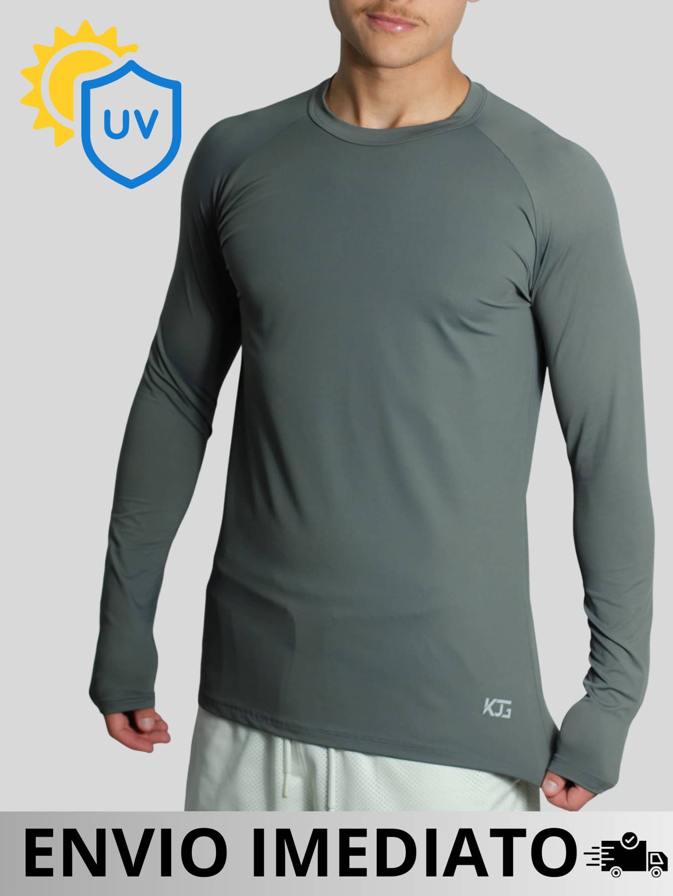 Men's Second Skin Thermal Polyamide Long Sleeve Anti-Odor UV50+ Protection Raglan Gym Training Running T-Shirt - Xám - Xem 1