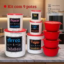 9-Piece Decorated Plastic Kitchen Food Container Kit - Rojo y blanco - Ver 2