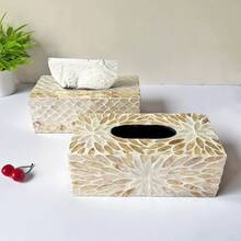 1 pièce Boîte à mouchoirs incrustée de coquillages naturels dorés, style de luxe pour le salon, la salle à manger, porte-serviettes de bureau minimaliste. Convient pour les restaurants, la maison, la chambre, le salon, la salle de bain, le Nouvel An, Halloween, cadeau de Noël