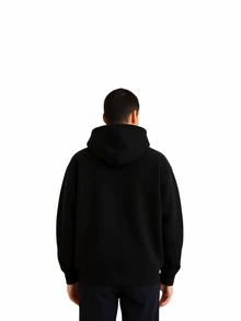 Men Oversized Pullover Drop Shoulder Hoodie Heavyweight CVC Fleece Kangar Oo Pocket Relaxed Fit Sweatshirt Blanks - 黑色 - 查看 2