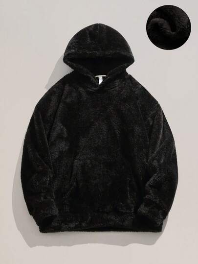 Herren Große Größen Umkehrbarer Fleece Kapuzenpullover in Loose Fit, Lässiger Warmer Pullover für Herbst/Winter