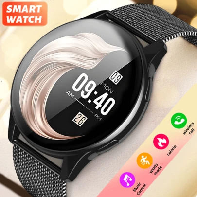 1 件全屏触控男女通用智能手表，不锈钢表带，男士手表，无线接听电话，无线拨号，消息提醒，多种运动模式，信息提醒，闹钟，遥控快门，音乐控制，健身追踪，180mAh 锂离子电池，1.53 英寸圆形全屏触控，无线连接兼容 Android 和 IOS 智能手机