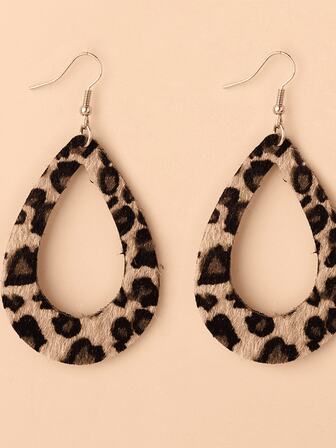 1 Pair Leopard Print Hollow Teardrop Pendant Earrings For Women, Suitable For Daily, Commute, Party