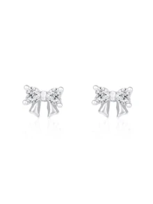 1 Pair S925 Sterling Silver Sweet Butterfly Cubic Zirconia Stud Earrings, Gold/Silver/White Diamond/Pink Diamond/Purple Diamond, Lightweight Exquisite Everyday Wear, Suitable For Student & Pierced Ears, Comes In Gift Box, Great For Valentine's Day - Bow - View 13