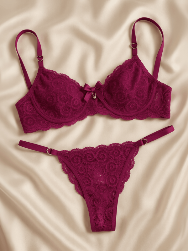 Conjunto Calcinha de Regulagem Sutiã Renda Sem Bojo Com Aro Lingerie Coração