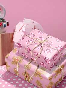 12pcs Pink Christmas Wrapping Paper With Snowflake Gingerbread Man Designs - Festive Decorative Packaging Sheets For Holiday Presents, Vibrant Color Prints, Ideal For Christmas Party Gifts, Friend & Lover Gift Wrapping Christmas Christmas Decorations Christmas Pajamas Christmas Gifts Christmas Decor