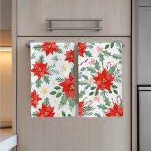 2 peças de toalhas de cozinha com estampa de poinsétia em aquarela minimalista, panos de prato de poliéster macio, adequados para decoração de cozinha, limpeza, decoração de festas de fim de ano, itens essenciais para cozinha e banheiro, decoração de casa, presente de inauguração - Multicolorido - Ver 2