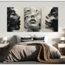 3 件/套帆布画 - 无框、抽象女性面孔、海报和印刷品、客厅、图书馆、办公室、咖啡厅、酒吧、抽象艺术、完美的生日、节日礼物、情人节、复活节彩蛋 - 黑色 - 查看 5