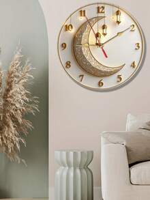 Horloge murale élégante de 10 à 12 pouces avec croissant de lune et lanterne - Mouvement à quartz silencieux, horloge en bois, parfaite pour la décoration intérieure spirituelle, les célébrations de fêtes et les idées de cadeaux, décoration de la maison