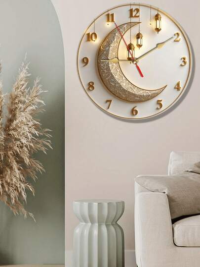 Elegante 10 12 Inch Wand Klok Crescent Moon Lantern Silent Quartz Movement, Wooden Clock, Perfect Spiritual Home Holiday Celebrations Ideas, Room view 4
