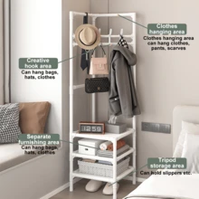 Lislark Eckgarderobe Metall Kleiderstange Schuhregal mit 3 Ablagen 10 Haken 43x43x178cm,Garderobenständer 10 haken Schuhregal Sitzfläche Stahlrohr Flurgarderobe Eck - Weiss - Übersicht 7