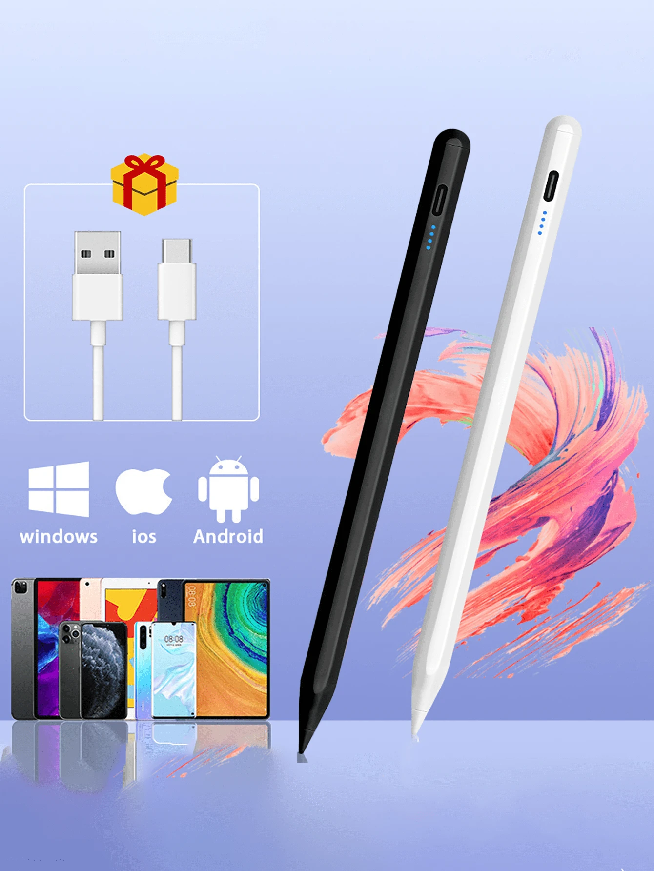 Bút cảm ứng chống rối 1 chiếc, bút cảm ứng điện dung đa năng, tương thích với iPhone và máy tính bảng Apple. Bao gồm 1 cáp sạc và 2 ngòi thay thế. Quà tặng mùa xuân.