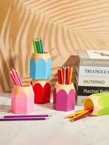 1/2/5pcs Pencil Shaped Cups, Suitable For Classroom Pencil Dispenser, Bulk Cute Pencil Storage Box, Desktop Colorful Makeup Brush Container, Decor For School, Home And Office, Great Back To School Gift, Birthday Gift For Friends, Halloween, Christmas Holiday Present