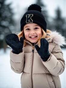 Bộ 3 món mũ và găng tay len dệt kim 26 chữ cái cho bé, mũ len mùa đông mềm mại cho bé trai và bé gái, có quả bông, găng tay cho trẻ sơ sinh, thích hợp cho bé mặc hàng ngày ngoài trời vào mùa thu/đông. - màu đen - Xem 5