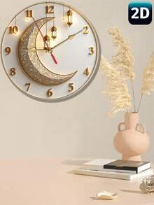 Horloge murale élégante de 10 à 12 pouces avec croissant de lune et lanterne - Mouvement à quartz silencieux, horloge en bois, parfaite pour la décoration intérieure spirituelle, les célébrations de fêtes et les idées de cadeaux, décoration de la maison