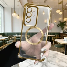 1个金色磁吸电镀TPU气囊透明硅胶软边极简奢华磁吸防摔全包保护手机壳，兼容 17 Pro/17 Pro Max/17 Air/17/16 Pro/16 Pro Max/16 Plus，以及Galaxy S25 Ultra/S25 Plus/S25/S25 Edge/S25 FE，兼容Redmi，兼容荣耀400/400 Pro/400 Lite，国际版，非国内版。 - 金色 - 查看 4