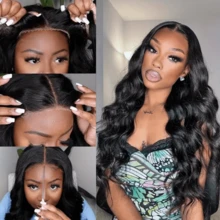 34 Inch Wear And Go Glueless Wigs Human Hair Pre Plucked Pre Cut 6x4 HD Human Hair Lace Wig Ready To Wear Body Wave Lace Front Wigs Human Hair For Women Beginners Friendly Natural Color - Natural Black - Xem 5