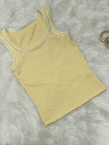 Women's Basic Tank Top In Plain Ribbed Fabric Summer - 奶油黃 - 查看 3