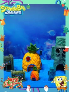 SpongeBob SquarePants 1 Bộ Trang Trí Bể Cá Hình Ngôi Nhà Dứa Bằng Bọt Biển, Bộ Trang Trí Bể Cá Bền Chắc, Thích Hợp Để Trang Trí Không Khí Tiệc Tết, Trang Trí Tiệc - Nhiều màu - Xem 3